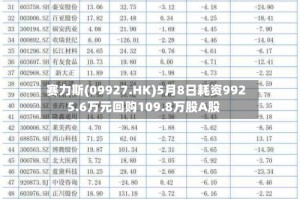 赛力斯(09927.HK)5月8日耗资9925.6万元回购109.8万股A股