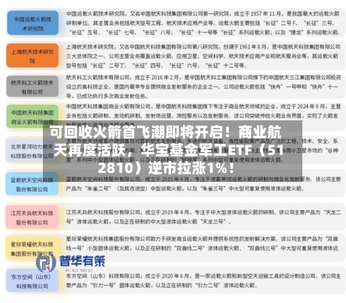 可回收火箭首飞潮即将开启！商业航天再度活跃	，华宝基金军工ETF（512810）逆市拉涨1%！-第1张图片